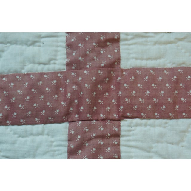 Green Vintage Hand Stitched Geometric Folk Art Tulips King Queen Blanket Bedspread Quilt For Sale - Image 8 of 13