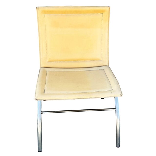 Postmodern 1990s Postmodern Italian Leather “Waist” Side Chrome Tublar Lounge Chair For Sale - Image 3 of 7