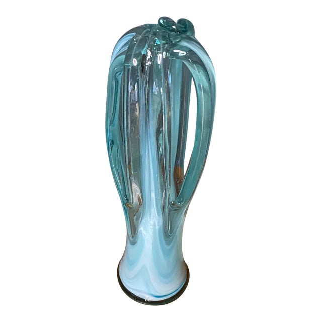 Vintage Italian Latticino Blue Art Glass Piece For Sale