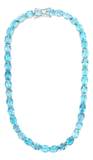 Mid Century Modern Cut Blue Topaz Tennis Necklace in 925 Sterling Silver