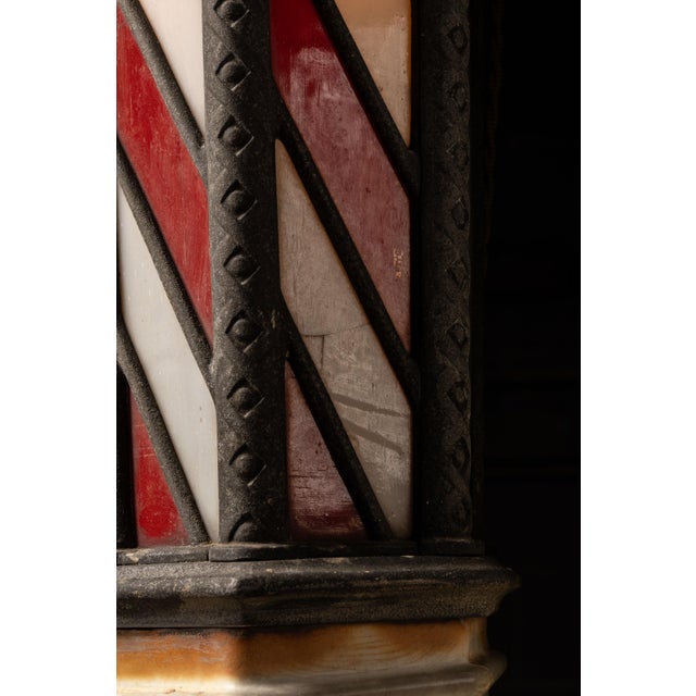 1920s Koken Stained-Glass Illuminated Wall-Mounted Barber Pole For Sale - Image 10 of 15