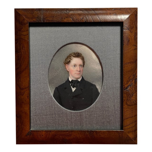 Antique Portrait Miniature of a Man With Blue Eyes For Sale