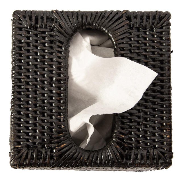Artifacts Rattan Column Tissue Box Cover in Tudor Black For Sale In Houston - Image 6 of 7
