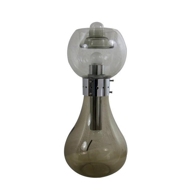 Space Age Italian Birillo Table Lamp in Glass and Steel from Mazzega, 1960s For Sale