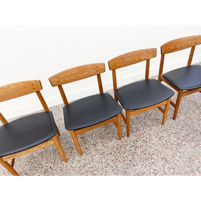 1950s Børge Mogensen 'Øresund' Oak and Black Leather Dining Chairs for Karl Anderson and Söner - Set of Four For Sale - Image 5 of 13