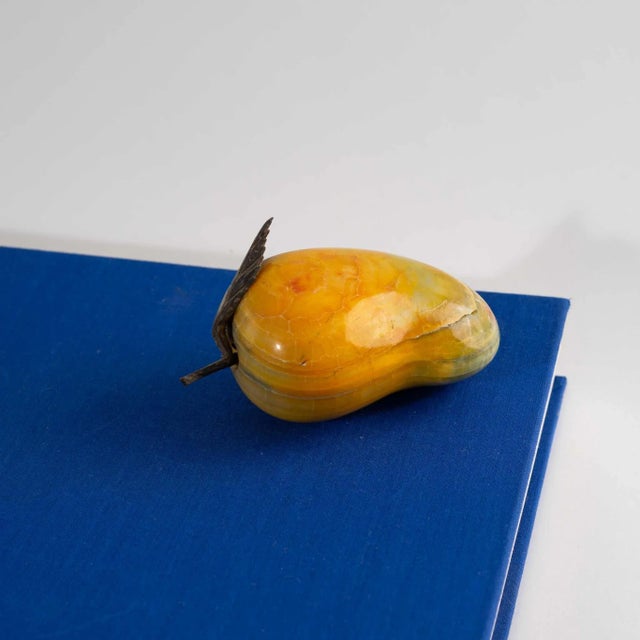Yellow Vintage Yellow Onyx Mango Paperweight For Sale - Image 8 of 10