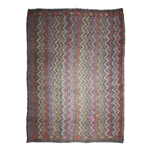 Vintage Anatolian Cicim Kilim With Zigzag Motifs – Handwoven Tribal Flatweave -6' 3'' X 9' 6 For Sale