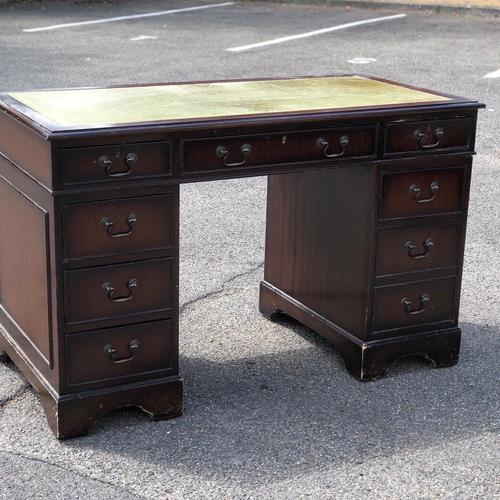 Pedestal Desk in Mahogany with Green Leather Top For Sale - Image 6 of 10