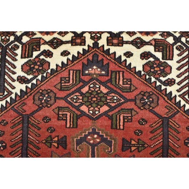 Zanjan Rug 4'2'' X 6'7'' Red Wool Vintage Tribal Hand-Knotted Oriental Carpet For Sale - Image 9 of 13