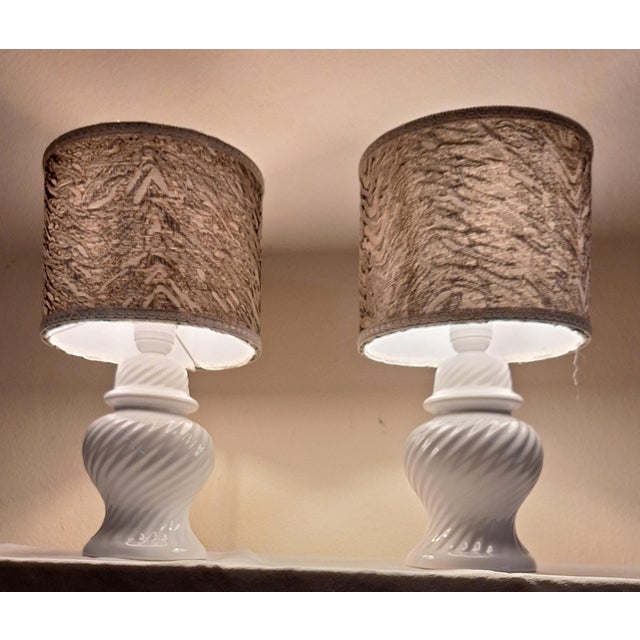 1980s Vintage Table Lamps with White Ceramic Base, 1980s, Set of 2 For Sale - Image 5 of 9