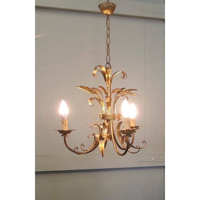 Vintage French Toleware Gilded Chandelier, 1960 For Sale - Image 3 of 8