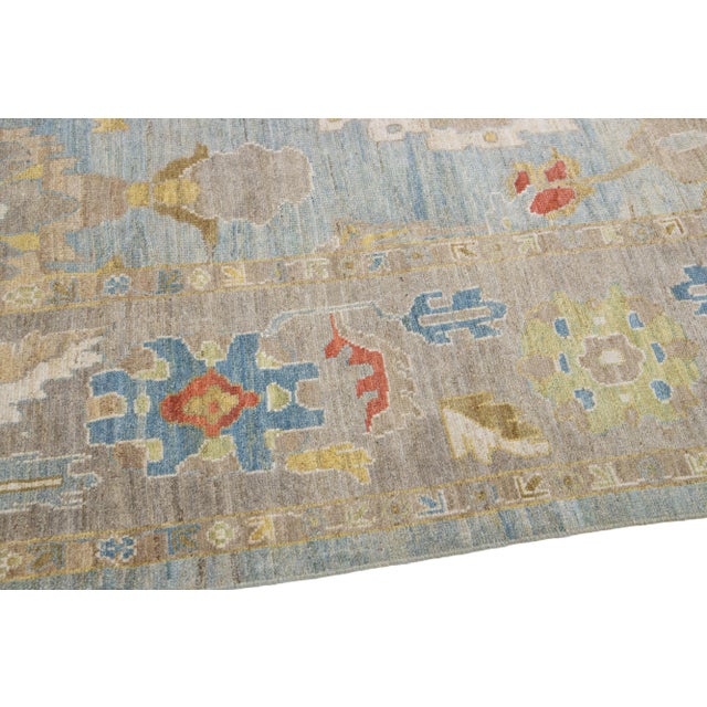Textile Mid 20th Century Modern Persian Sultanabad Blue Handmade Floral Wool Rug For Sale - Image 7 of 11