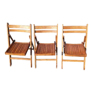 Vintage Romanian Wood Slats Ladder Back Folding Chairs