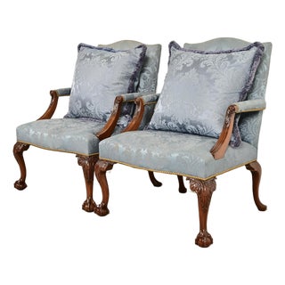 Kittinger Chippendale Carved Mahogany Open Arm Library Chairs | Pair For Sale