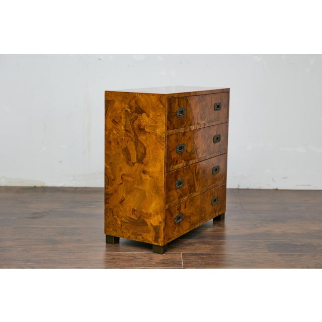 1940s Italian Walnut Commode with Elaborate Grain Patterns and Brass Hardware For Sale In Atlanta - Image 6 of 12