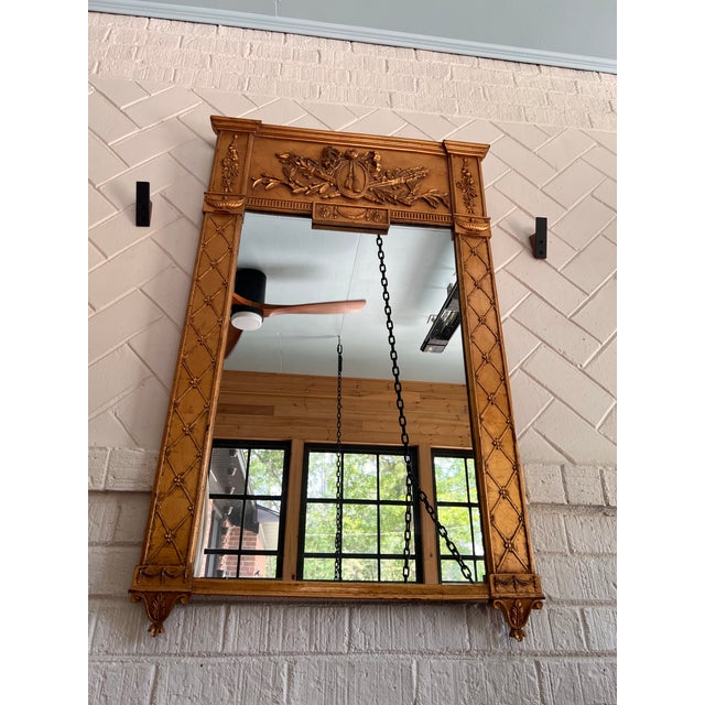 Late 18th Century French Louis XVI Style Giltwood Trumeau Mirror 45” H X 27” W For Sale - Image 5 of 12