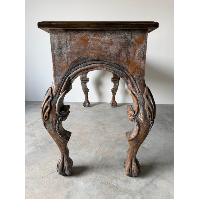 Vintage Italian Baroque Style Hand-Carved Wood Console Table With Paw Feet For Sale - Image 13 of 18
