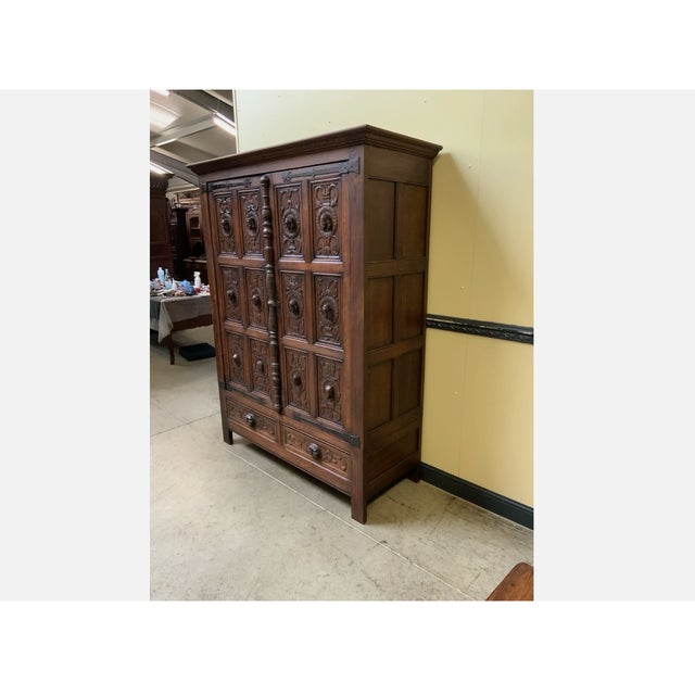 Antique Neo-Gothic Wardrobe with Linen Compartment, 1915 For Sale - Image 3 of 11