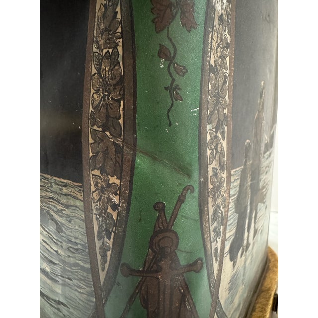 Vintage Tole Tea Tin Table Lamp Nautical Sailing Ships Tole Double Socket For Sale - Image 10 of 13