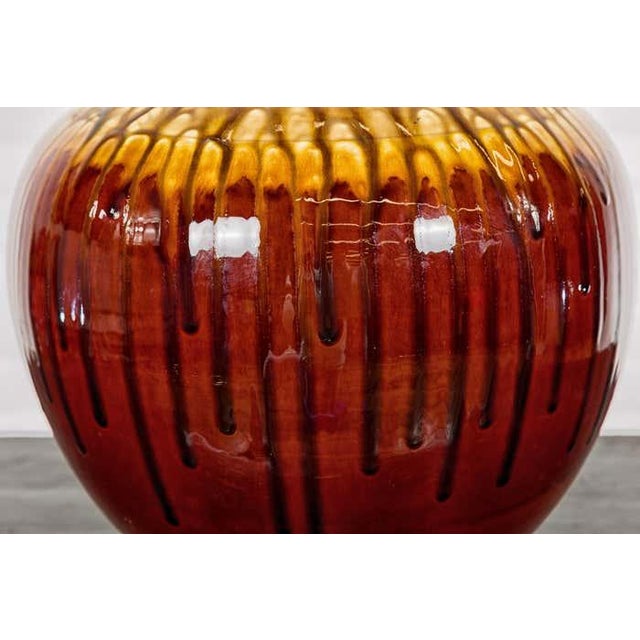 Hand-Crafted Artisan Tri-Color Brown Vase with Rounded Silhouette and Dripping For Sale - Image 10 of 12