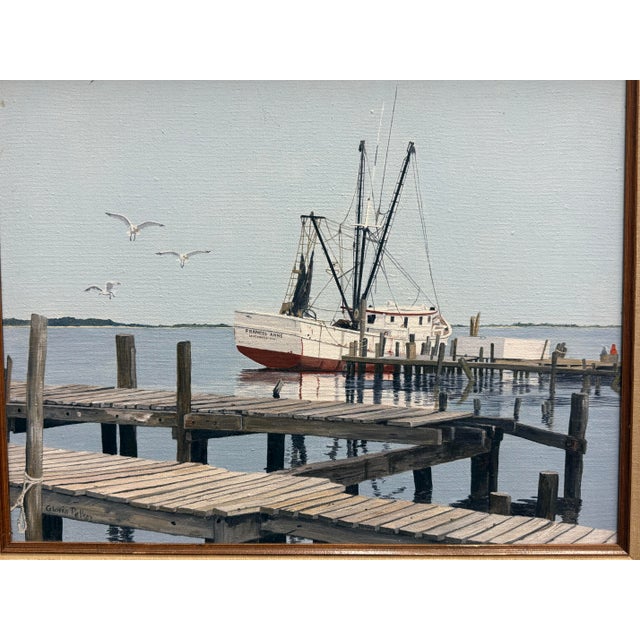 Blue 1970's Vintage Realism Coastal Acrylic on Canvas Signed Gloria Pelkey For Sale - Image 8 of 12
