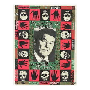 1986 Carol Porter 'The real face of terror is white - not red! (Green)' Contemporary Red,Green,Black & White Serigraph