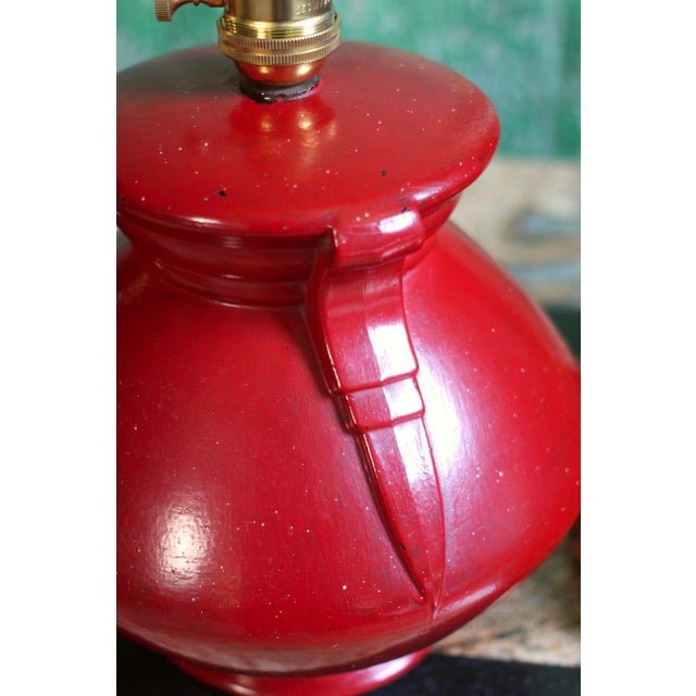 1920s Pair of Red Glass Art Deco Table Lamps With Orange Pleated Lampshades For Sale - Image 11 of 18