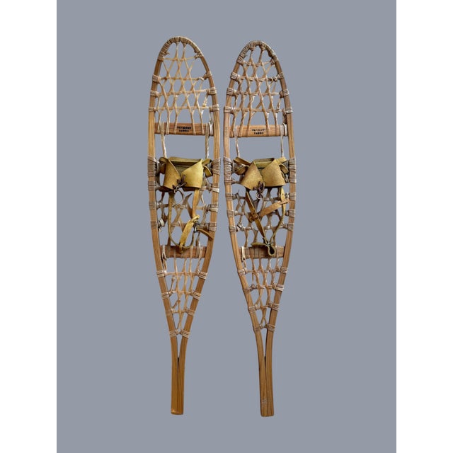 Wood Mid 20th Century Vermont Tubbs Rawhide Leather Snowshoes Wall Decor For Sale - Image 7 of 10
