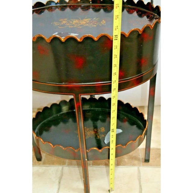 1990s Maitland Smith Table English Regency Metal Black Painted Two Tier Drawer Rare For Sale - Image 10 of 10