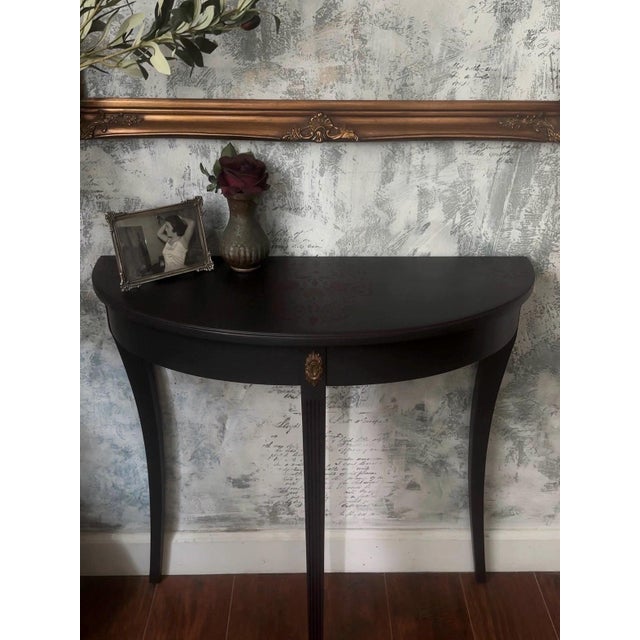 Gothic Ethan Allen Demilune Console Table, Hand Refinished, Matte Black, Dark Romance For Sale - Image 3 of 8