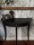 Gothic Ethan Allen Demilune Console Table, Hand Refinished, Matte Black, Dark Romance For Sale - Image 3 of 8