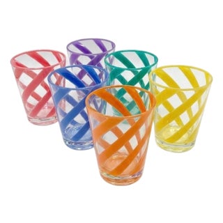 Set of 6 Italian Style Hand Blown Swirl Tumblers For Sale