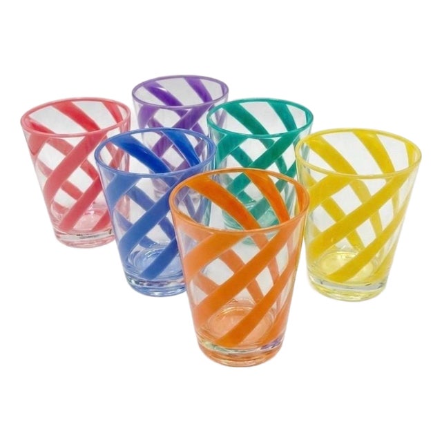 Set of 6 Italian Style Hand Blown Swirl Tumblers For Sale