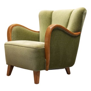 Vintage Danish Lounge Chair in Green Velvet, 1950s For Sale