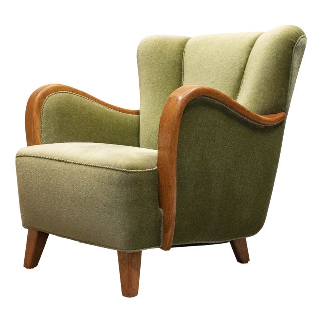 Vintage Danish Lounge Chair in Green Velvet, 1950s For Sale