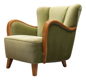 Vintage Danish Lounge Chair in Green Velvet, 1950s