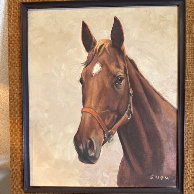 Oil Painting of Thoroughbred Race Horse Chestnut - 1960, by Snow Oil on Canvas Framed For Sale - Image 6 of 7