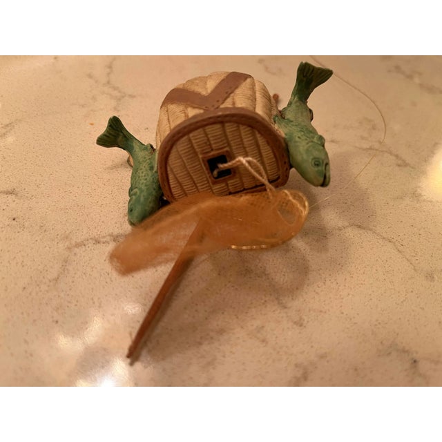 Cabin Christmas Tree Ornament: Fishing Basket With Fish, Net and Pole For Sale - Image 3 of 4