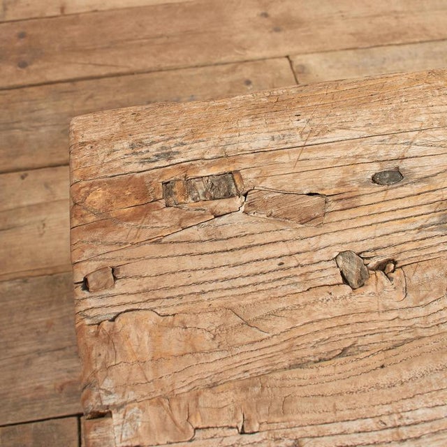 Wood Antique Rustic Square Side Table For Sale - Image 7 of 12