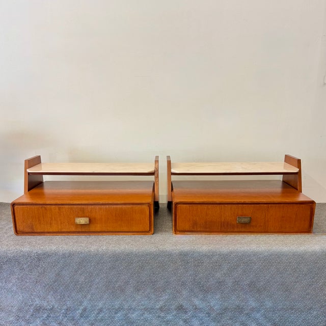 Gold Vintage Wall-Mounted Nightstands, 1950s, Set of 2 For Sale - Image 8 of 8
