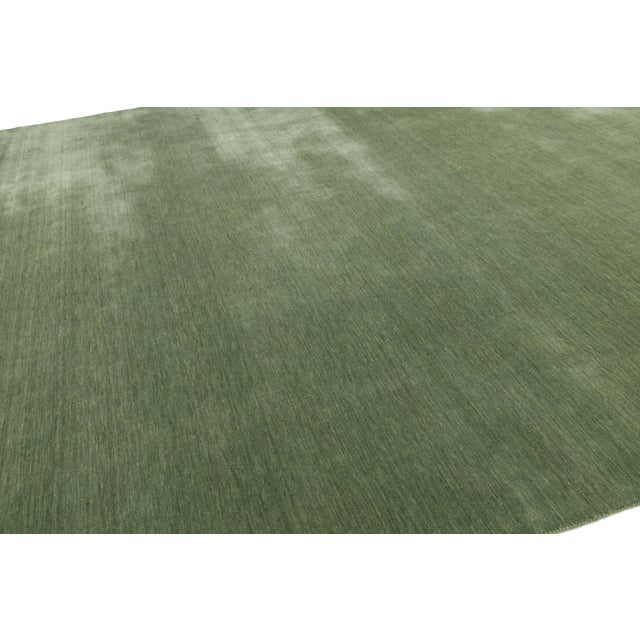 Textile Apadana's Modern Gabbeh Hand-Loom Wool Area Rug in Green 12x15 For Sale - Image 7 of 11