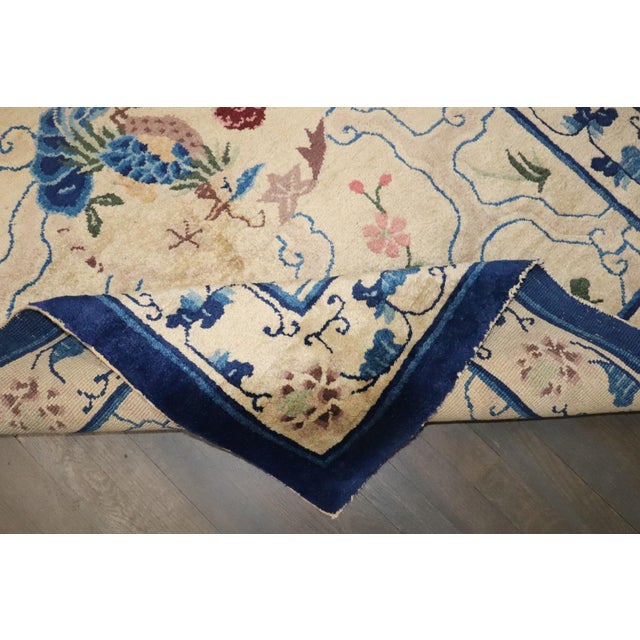 Early 20th Century Early 20th Century Cream and Blue Chinese Peking Rug - 4' x 5'8" For Sale - Image 5 of 7