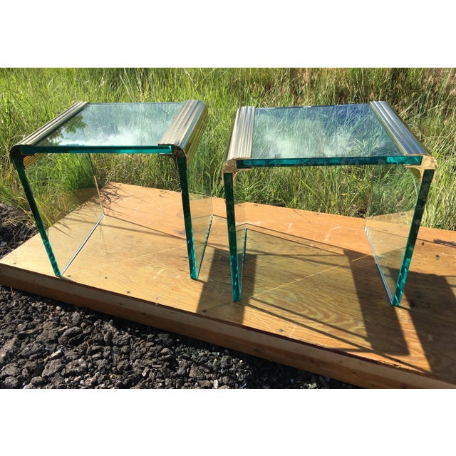 MidCentury Modern Brass & Glass Pair Waterfall End Tables Leon Rosen for Pace Chairish