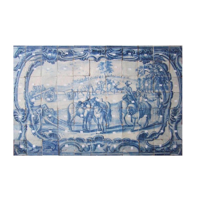 18th Century Portuguese Azulejos Tiles Panel with Hunting Scene For Sale - Image 5 of 6
