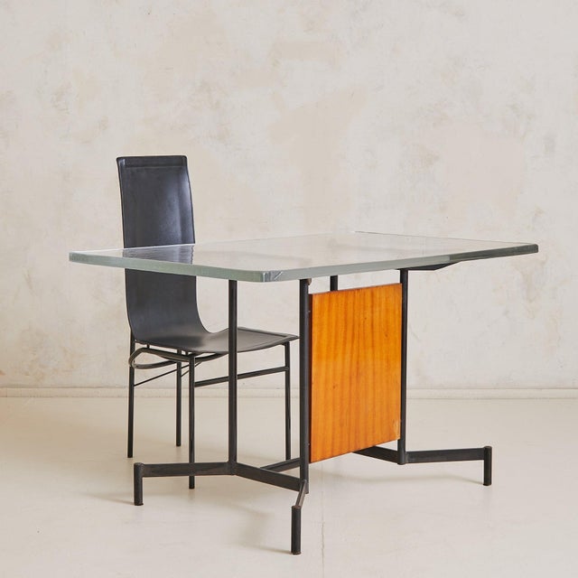 Brown Italian Iron + Glass Desk or Console with Inset Wood Panel, 1950s For Sale - Image 8 of 11