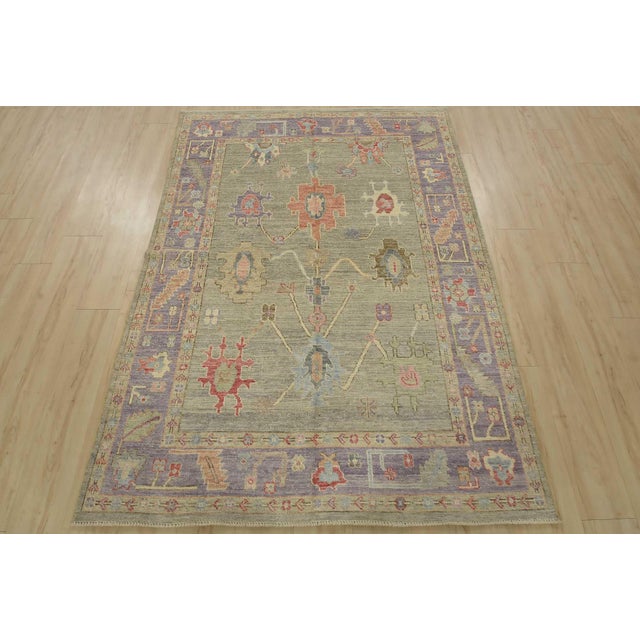 Modern Anatolia Rug 5’2” X 6’11” Gray Wool Modern Hand-Knotted Oriental Carpet For Sale - Image 3 of 13