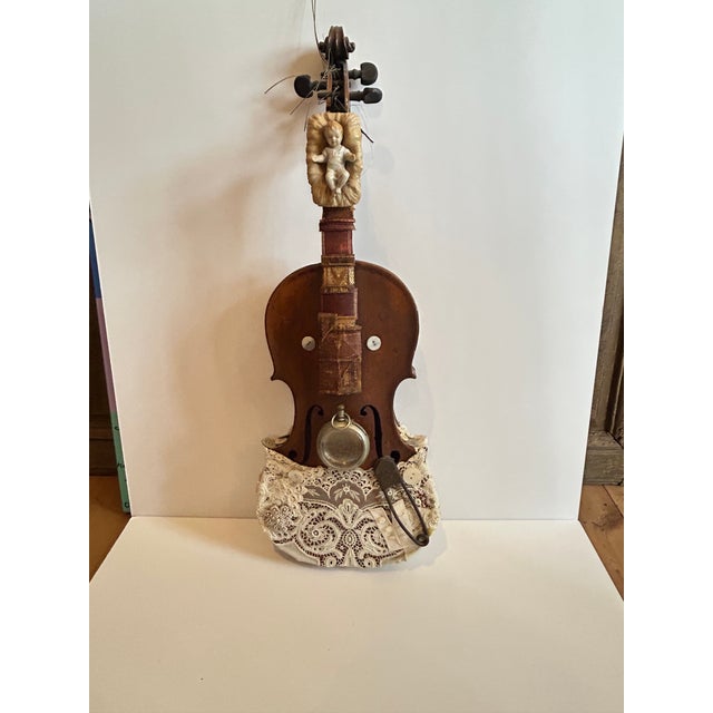 Mixed Media Violin Wall Sculpture Titled Baby For Sale - Image 4 of 8