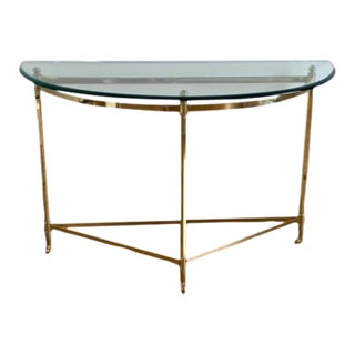 Vintage Half Dome Console Brass and Glass Table For Sale