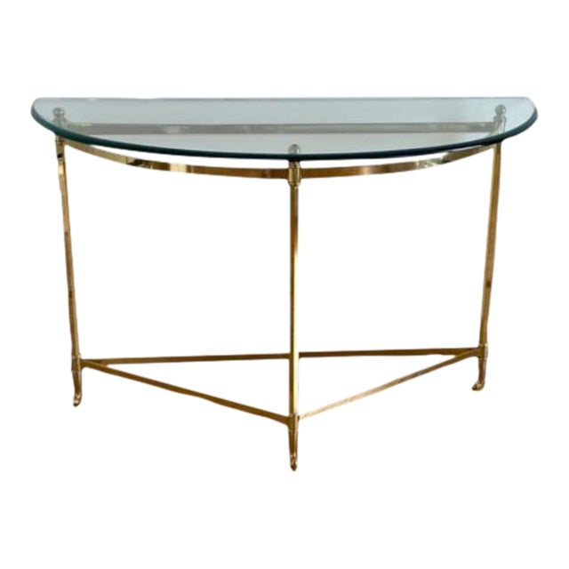Vintage Half Dome Console Brass and Glass Table For Sale