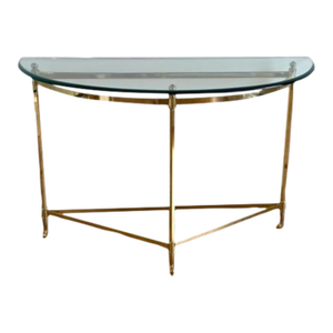 Vintage Half Dome Console Brass and Glass Table